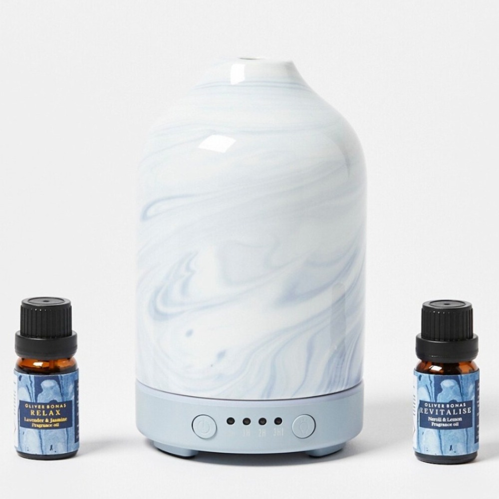 OLIVER BONAS UNWIND MARBLE AROMA ELECTRIC DIFFUSER & FRAGRANCE OILS
